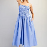 Seashell Embroidered Striped Maxi Dress by Eesome - Blue Stripe