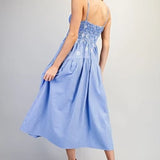 Seashell Embroidered Striped Maxi Dress by Eesome - Blue Stripe