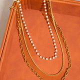 Cadeaux 18K Gold Non-Tarnish Stacked Pearl Chain Necklace: Yellow Gold