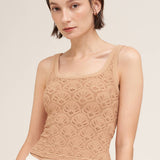 Floral Textured Lace Tank  Milk Tea