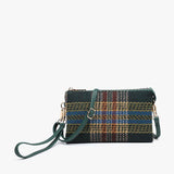 Riley Convertible Cross Body Purse, Wristlet or Clutch-  Plaid Rust/ Green