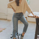 Fall Lightweight Cropped Sweater: Oatmeal / L