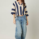 Vertical Striped Sweater : Navy / Cream