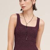 Floral Textured Lace Tank  Chocolate