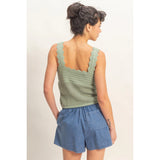 Crochet Tank With Front Tie - Sage Green