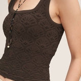 Floral Textured Lace Tank  Milk Tea