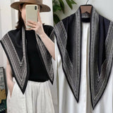 Printed Triangle Scarf  Bandana Style Wrap / Shawl Polka Dot Creamy-Black