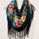 Western Vibe Long Fringe Floral Square Scarf/Shawl Yellow