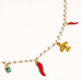 Praiano 18K Gold Non-Tarnish Pepper Charm Pearl Necklace: Red