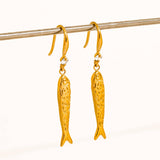 Calypsa 18K Gold Non-Tarnish Fish Charm Drop Earrings: Yellow Gold
