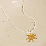 Iridessa 18K Gold Non-Tarnish Sun Beaded Necklace: White