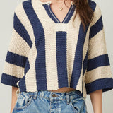 Vertical Striped Sweater : Navy / Cream