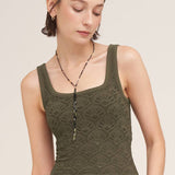 Floral Textured Lace Tank  Chocolate