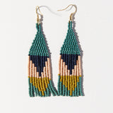 Beaded Triangle Small Fringe Earrings - Teal, Navy, Peach, Citron