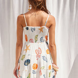 Seashell Printed Cut Out Mini Dress - White Multi Print