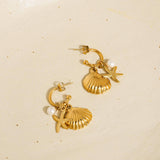 Marlène 18K Gold Non-Tarnish Sea Shell and Star Earring: Yellow Gold