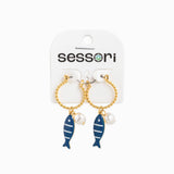 Sea Life Marine Blue Fish Earrings