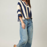 Vertical Striped Sweater : Navy / Cream