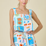 Paradise Print Matching Set - Square Neck Top & Shorts