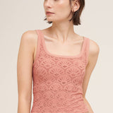 Floral Textured Lace Tank  Chocolate