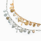 Multi 11 Charm Divine Hearts Necklace: Gold