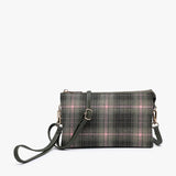 Riley Convertible Cross Body Purse, Wristlet or Clutch-  Plaid Rust/ Green