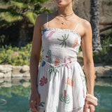 Seashell Summer Print Mini Dress With Smocked Top - White Multi Print