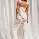 Linen Set - Tie Front Tank & Pants - Natural Tan