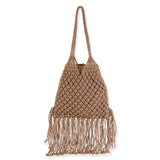 Macrame Small Cotton Scoop Tote  - Tan