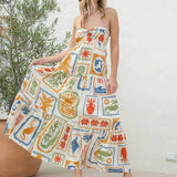 Tropical Print Strapless Maxi Dress With Open Back - White / Multi