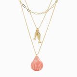 Beach Mode Coastal Salty Triple Layered Gold Fish Shell Necklace