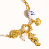 Cecily 18K Gold Non-Tarnish Seahorse Seashell Charm Bracelet: Yellow Gold
