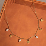 Amaury 18K Gold Non-Tarnish Pearl Moon and Star Choker: Yellow Gold