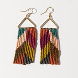 Muted Colors Chevron On Triangle Fringe Earrings