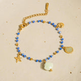 Elowen 18K Gold Non-Tarnish Shells and Star Beaded Bracelet: Blue