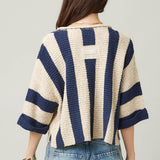 Vertical Striped Sweater : Navy / Cream