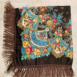 Western Vibe Long Fringe Floral Square Scarf/Shawl Coffee