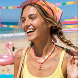 Beach Mode Pink Cherry Splash Marble Fish Beaded Necklace