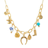 Western Blue Ceramic Multi Charm Necklace