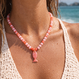 Beach Mode Pink Cherry Splash Marble Fish Beaded Necklace