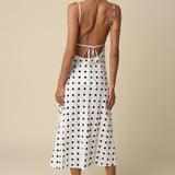 Polka Dot Midi Dress With Open Back - White and Black