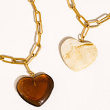 Rouelle 18K Gold Non-Tarnish Heart Chain Necklace: White