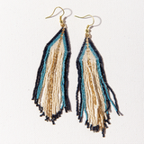 Jane - Ivory, Light Blue, Navy, Gold Ombre Stripe Fringe Earrings