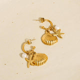 Marlène 18K Gold Non-Tarnish Sea Shell and Star Earring: Yellow Gold