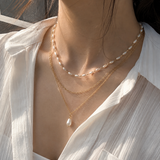 Layered Stainless Steel Pearl Pendant Necklace