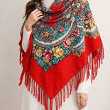 Western Vibe Long Fringe Floral Square Scarf/Shawl Yellow