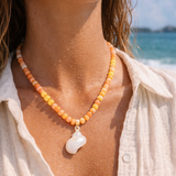 Beach Mode Coastal Sunset Swirl Pearlized Shell Beaded Necklace