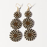 Beaded Triple Circle Earrings - Black, White, Gold