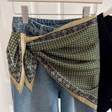 Printed Triangle Scarf  Bandana Style Wrap / Shawl  Floral Olive-White