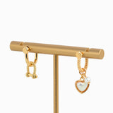 Heart Pearl Charm Carabiner Hoop Earrings